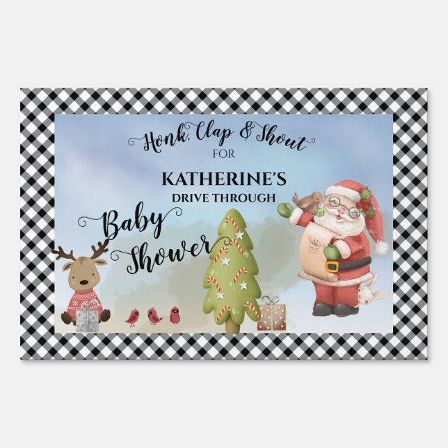 Christmas Santa | Reindeer Drive Thru Baby Shower Sign (Front)