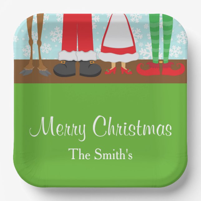 Christmas Santa Reindeer Feet Paper Plates (Front)