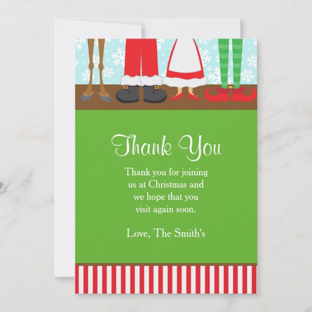 Christmas Santa Reindeer Feet Thank You Card (Front)