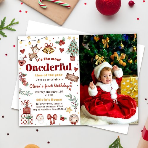 Christmas Santa Reindeer Onederful 1st Birthday  Invitation