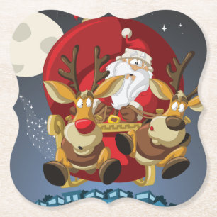 Christmas Santa & Reindeer Paper Coaster