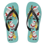 Christmas Santa Reindeer Red Yellow Gift Flip Flops