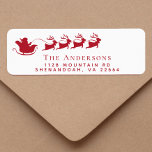 Christmas Santa Reindeer Return Address Label<br><div class="desc">Fun return address label for the Christmas holiday season featuring a red silhouette of reindeers flying Santa's sleigh through air,  and your family name and address in simple modern red typography.</div>