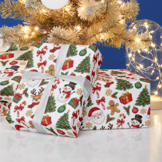 Christmas Santa Reindeer Snowman Seamless Wrapping Paper