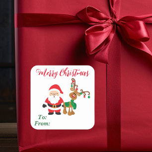 Christmas Santa Reindeer To From Gift Square Sticker