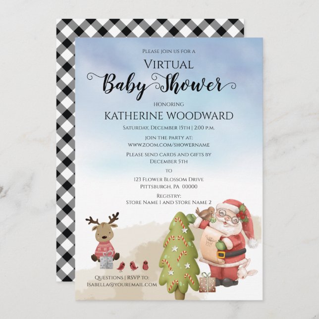 Christmas Santa | Reindeer Virtual Baby Shower Inv Invitation (Front/Back)