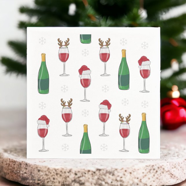 Christmas Santa Reindeer Wine Snowflake Holiday Napkins (Creator Uploaded)