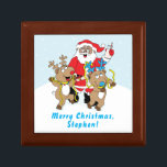 Christmas Santa Reindeers Keepsake Box<br><div class="desc">Sweet container to hold your treasures. Santa and his reindeers. Personalize by deleting message and adding your own. Use your favorite font style, color and size. Design elements can be transferred to other Zazzle products. Always adjust and check for perfect fit when transferring designs. Merry Christmas! Size: Small 5.125" Square...</div>