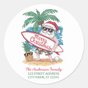 Christmas Santa riding a dinosaur Return Address Classic Round Sticker