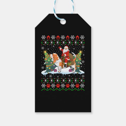 Christmas Santa riding Basset Hound ugly Gift Tags