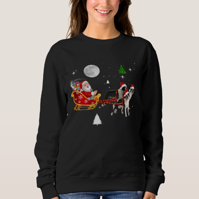 Christmas Santa Riding Boston Terrier Santa Hat Xm Sweatshirt (Front)
