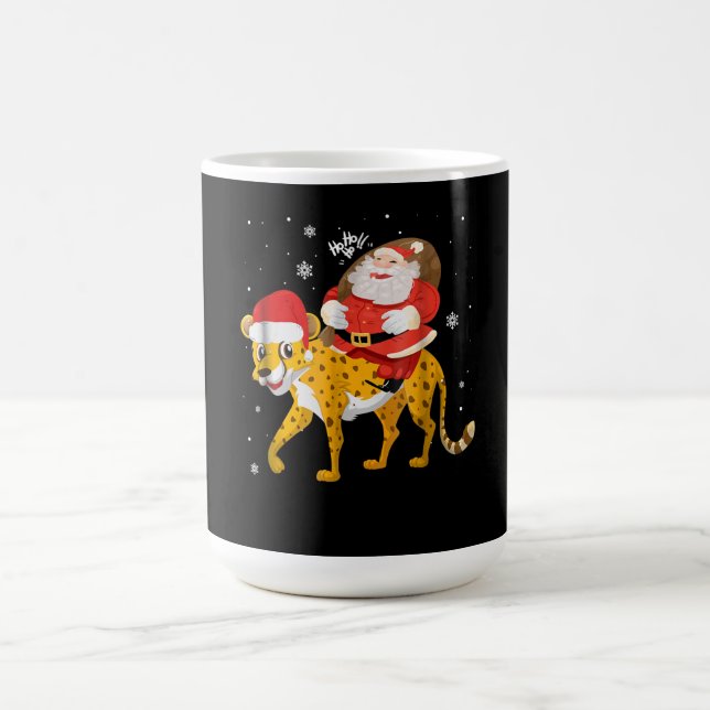 christmas santa riding cheetah xmas gift coffee mug (Center)