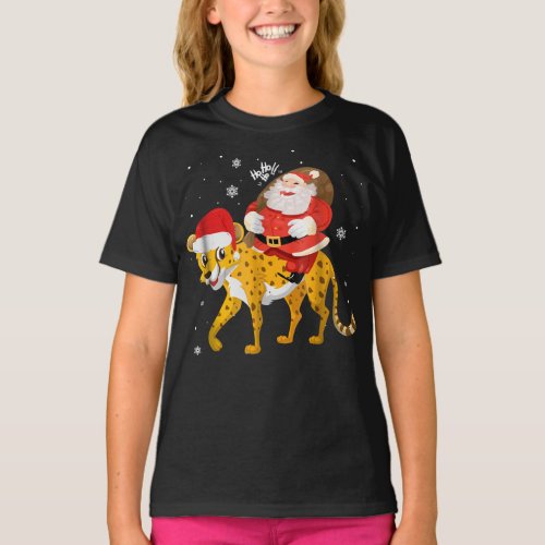 christmas santa riding cheetah xmas gift T_Shirt
