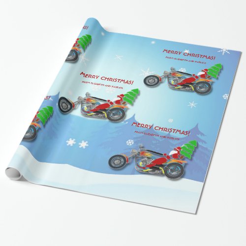 Christmas Santa Riding Chopper Bike With Red Hat Wrapping Paper