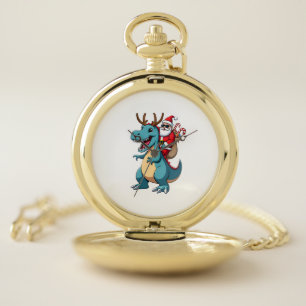 Christmas Santa Riding Dinosaur Deer Xmas (1) Pocket Watch