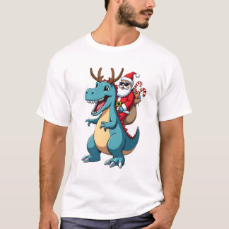 Christmas Santa Riding Dinosaur Deer Xmas (1) T-Shirt