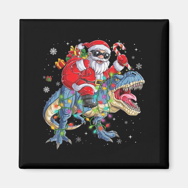 Christmas Santa Riding Dinosaur Funny Xmas Lights  Magnet (Front)