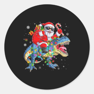 Christmas Santa Riding Dinosaur T-rex Funny Xmas L Classic Round Sticker