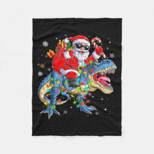 Christmas Santa Riding Dinosaur T-rex Funny Xmas L Fleece Blanket