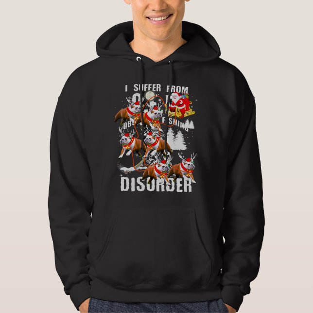 Christmas Santa Riding English Bulldog Xmas Hoodie (Front)