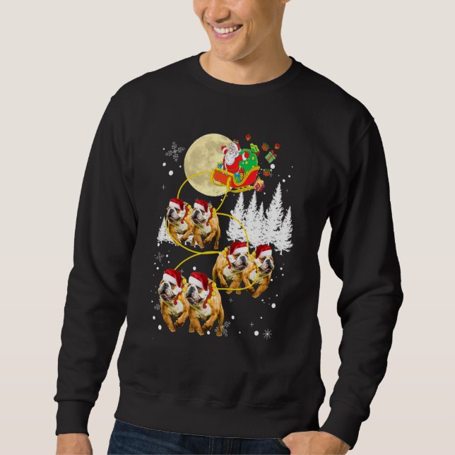 Christmas Santa Riding English Bulldog Xmas Sweatshirt (Front)