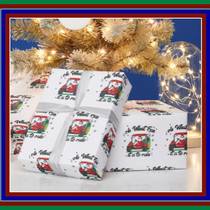 Christmas Santa Riding Golf Cart Wrapping Paper
