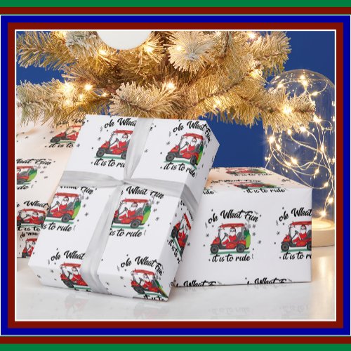 Christmas Santa Riding Golf Cart   Wrapping Paper