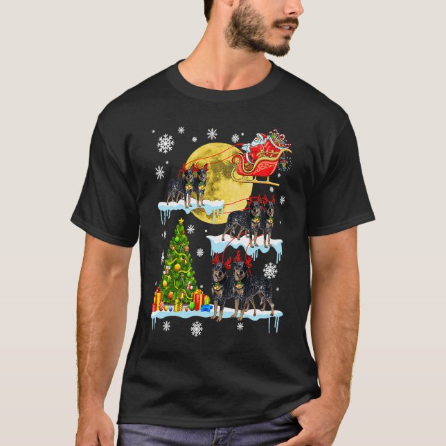 Christmas Santa Riding Miniature Pinscher Tree Lig T-Shirt (Front)