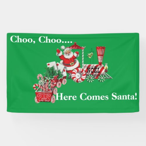 Christmas Santa Riding Peppermint Candy Train Banner