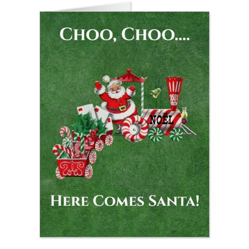 Christmas Santa Riding Peppermint Candy Train Card