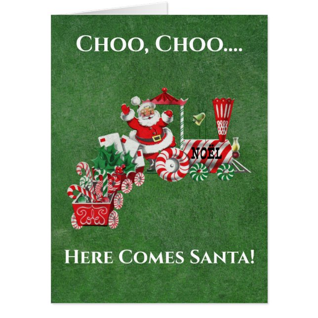 Christmas Santa Riding Peppermint Candy Train Card (Front)