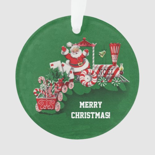 Christmas Santa Riding Peppermint Candy Train Ornament