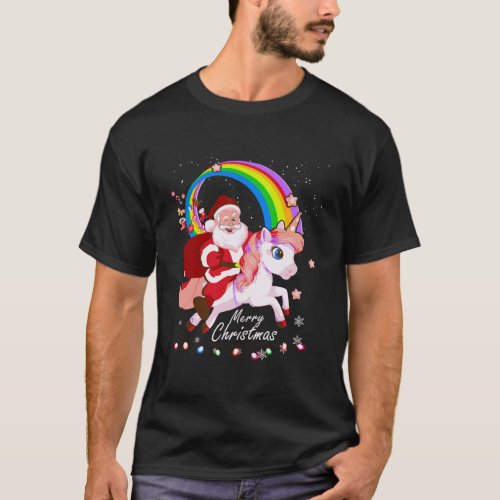 Christmas Santa Riding Unicorn Xmas Gifts Girls Ki T_Shirt