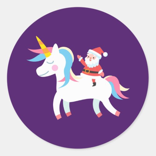 Christmas Santa Riding Unicorn Xmas Girls Kids Classic Round Sticker