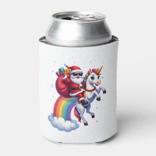 Christmas Santa Riding Unicorn Xmas Girls Women Ra Can Cooler