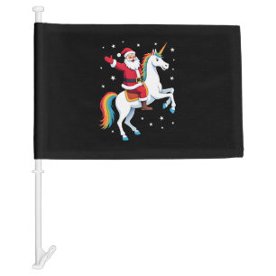 Christmas Santa Riding Unicorn Xmas Girls Women Ra Car Flag