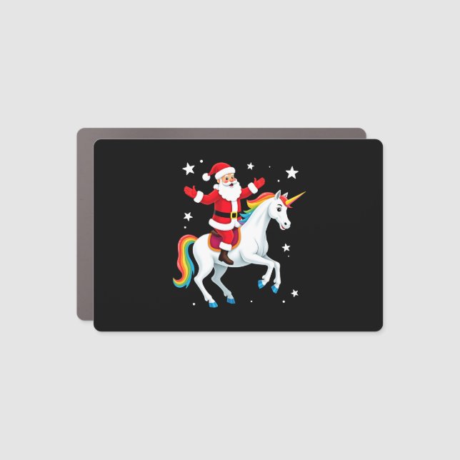 Christmas Santa Riding Unicorn Xmas Girls Women Ra Car Magnet (Front)
