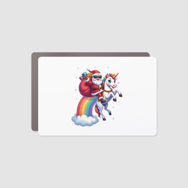 Christmas Santa Riding Unicorn Xmas Girls Women Ra Car Magnet (Front)