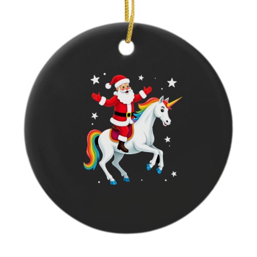 Christmas Santa Riding Unicorn Xmas Girls Women Ra Ceramic Ornament