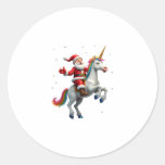 Christmas Santa Riding Unicorn Xmas Girls Women Ra Classic Round Sticker