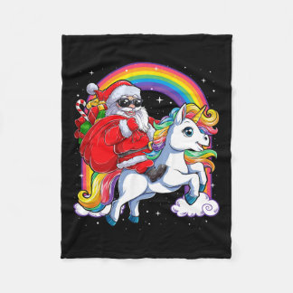 Christmas Santa Riding Unicorn Xmas Girls Women Ra Fleece Blanket