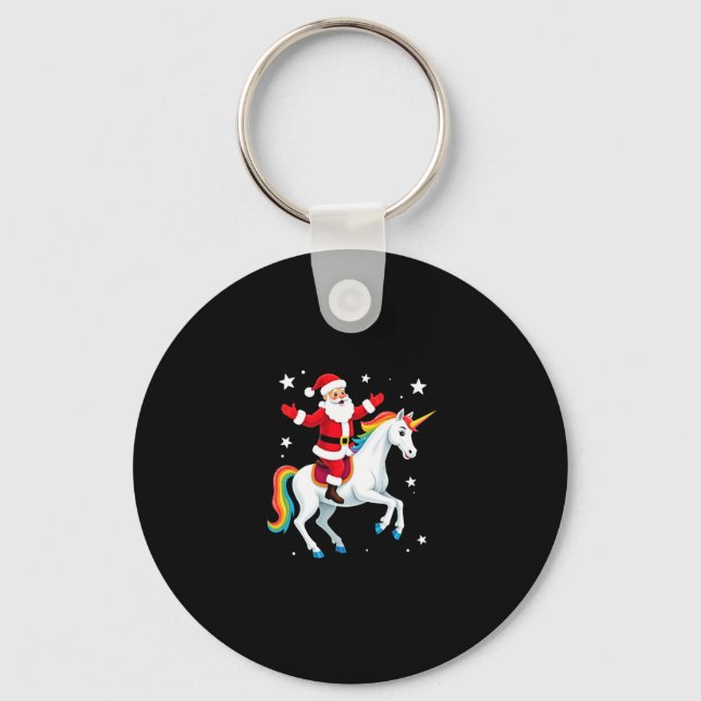 Christmas Santa Riding Unicorn Xmas Girls Women Ra Keychain (Front)