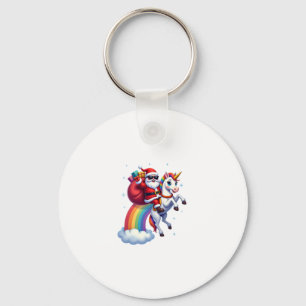 Christmas Santa Riding Unicorn Xmas Girls Women Ra Keychain