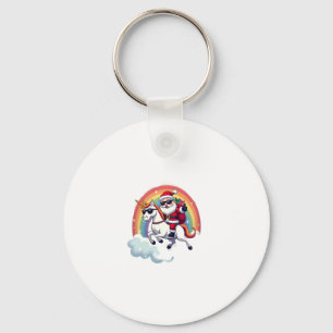 Christmas Santa Riding Unicorn Xmas Girls Women Ra Keychain