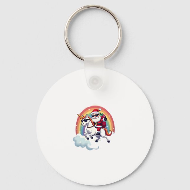 Christmas Santa Riding Unicorn Xmas Girls Women Ra Keychain (Front)