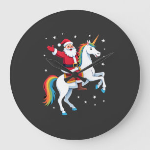 Christmas Santa Riding Unicorn Xmas Girls Women Ra Large Clock