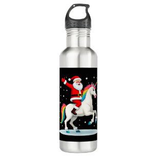 Christmas Santa Riding Unicorn Xmas Girls Women Ra Stainless Steel Water Bottle