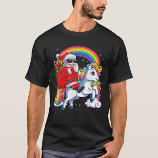 Christmas Santa Riding Unicorn Xmas Girls Women Ra T-Shirt