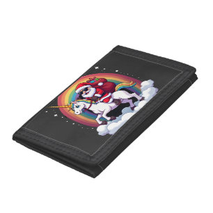 Christmas Santa Riding Unicorn Xmas Girls Women Ra Tri-fold Wallet
