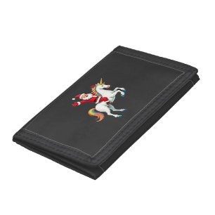 Christmas Santa Riding Unicorn Xmas Girls Women Ra Tri-fold Wallet